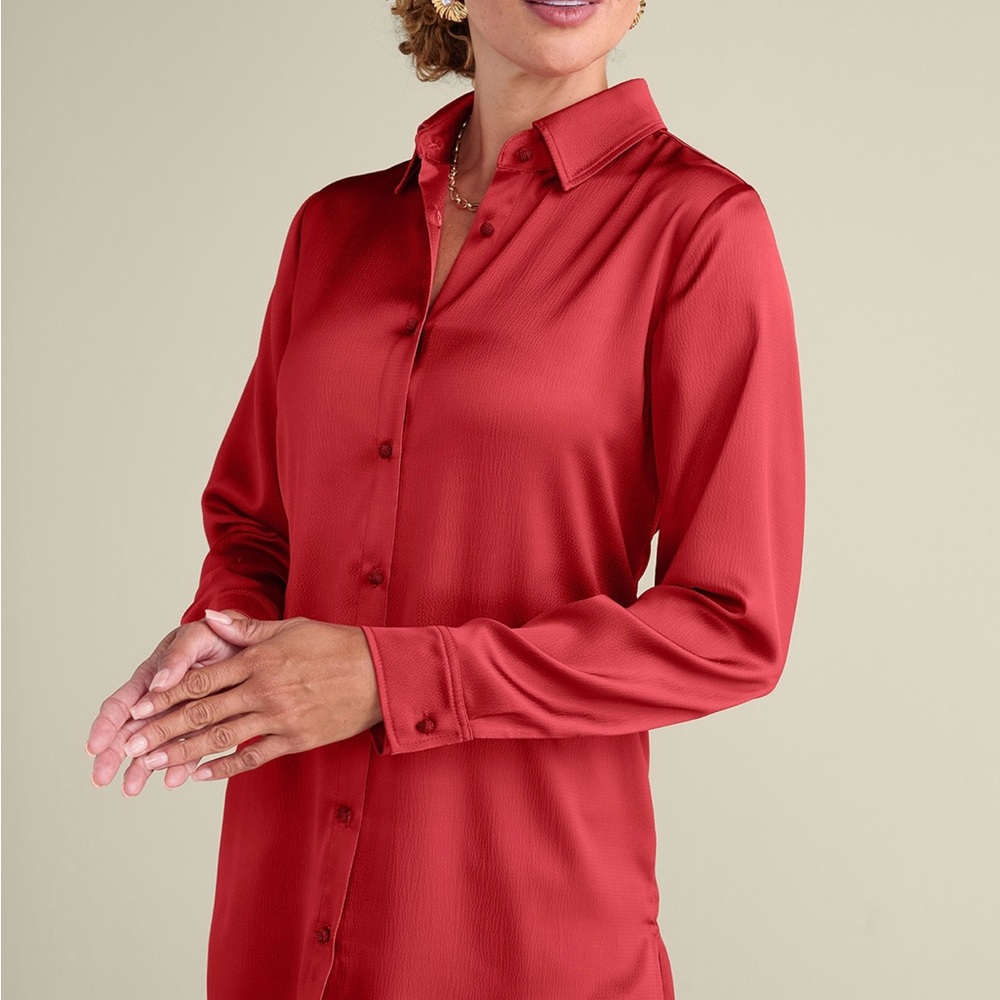 Soft Surroundings Satin Boyfriend Tunic Size S Textured Shirt Elegant Classy